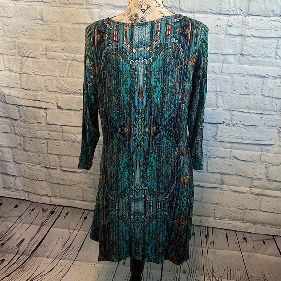 Soma Paisley Dress 3/4 Sleeves Asymmetrical Hem Luxuriously Soft Size Small - Picture 5 of 8